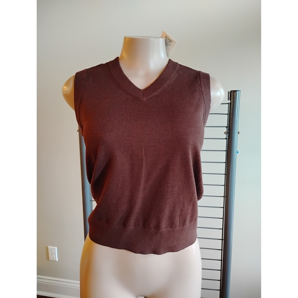 A New Day Brown V-Neck Sweater Vest‎ Sleeveless Knit Top Small NWT
